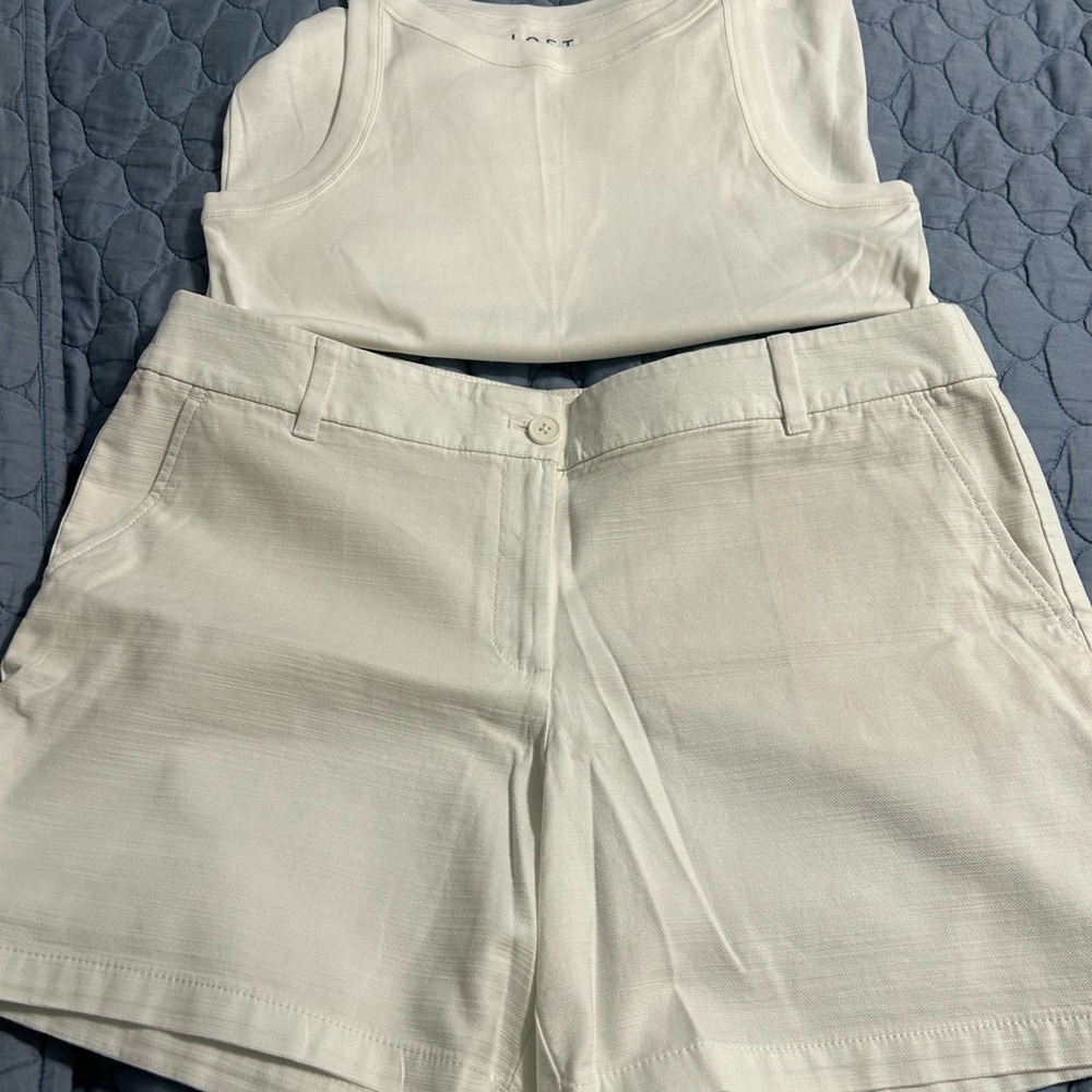 2pieces- White tank top size large and cotton shorts in size 14.